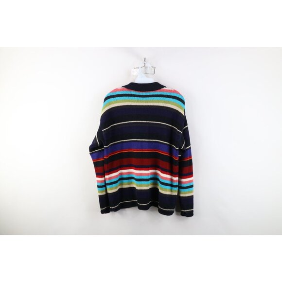 Vintage 90s Express Womens Medium Rainbow Striped Marled Knit Collared Sweater - Picture 9 of 11